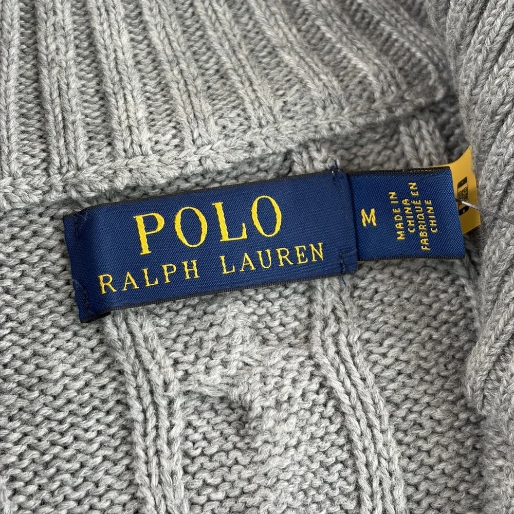 Polo Ralph Lauren Cable-Knit‎ Cotton Quarter-Zip Sweater in Grey Men Medium NWT